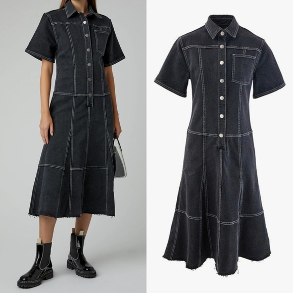 Proenza Schouler Dresses & Skirts - Proenza Schouler Black Short Sleeve Collared Denim Dress